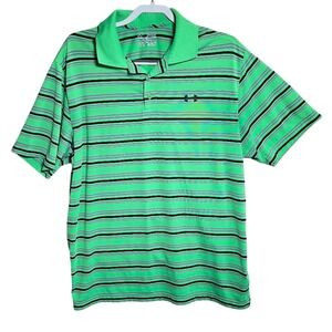 Under Armour Mens XL HeatGear Loose Polo Shirt Lime Green Striped Golf Top. 612